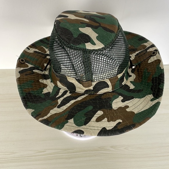 Camouflage men's drawstring snap sides mesh top fishing hat Size O/S - Picture 2 of 6